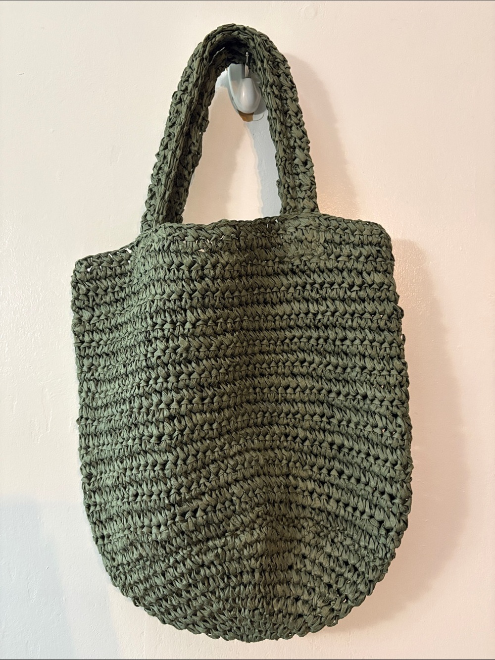 Olive Green Crochet Tote Bag